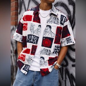 Vintage 90s FUBU Platinum Fat Albert All-Over Print Shirt Hip Hop Streetwear
